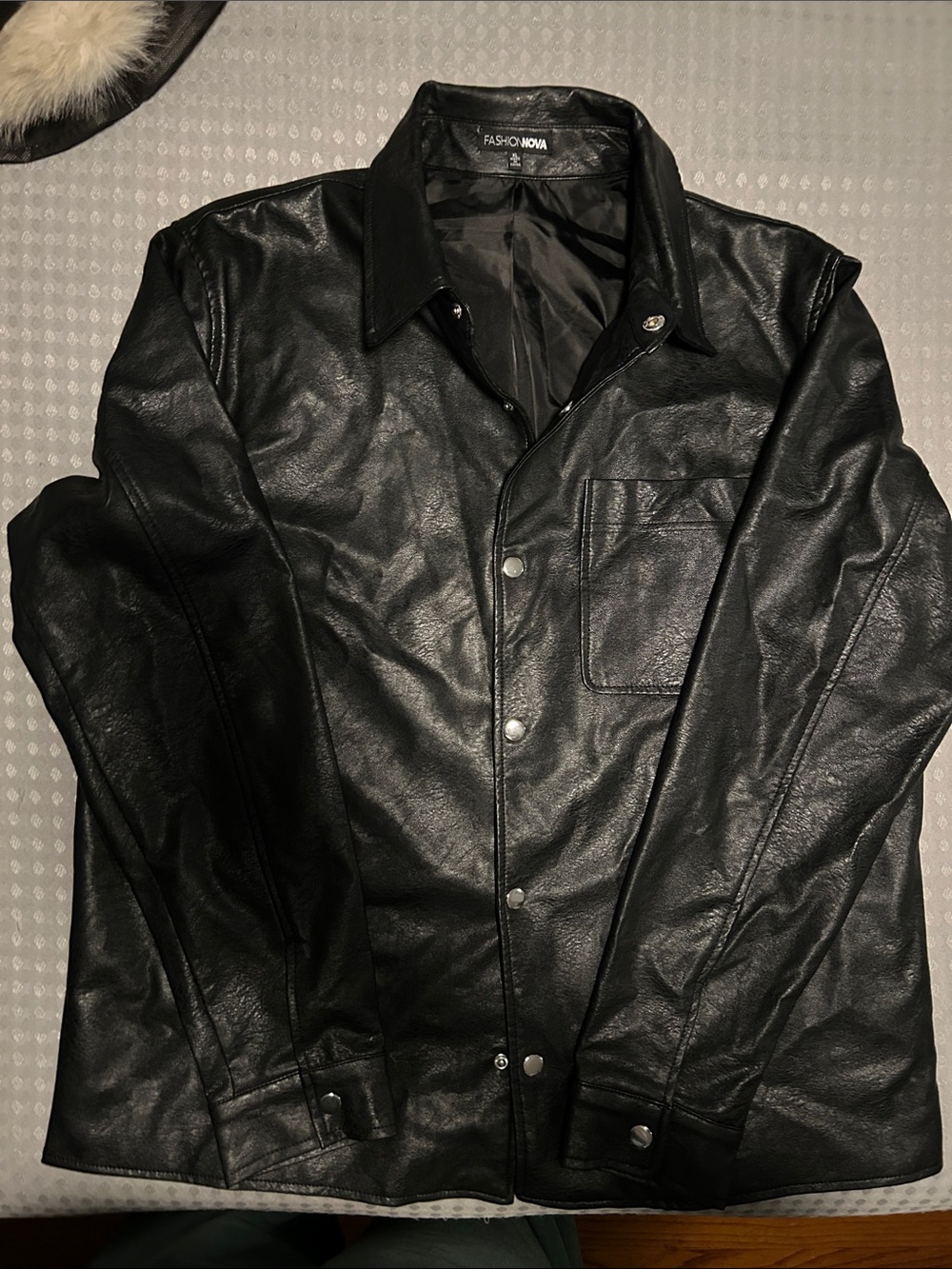 Fashion Nova Women's Black Faux Leather Button-Up Jacket/Shirt